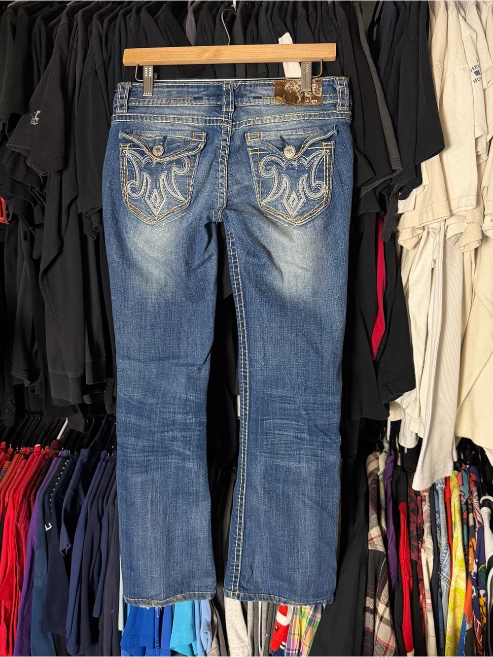 Mek Denim Basti Boot Cut Jeans Womens 26 Medium Wash Blue Low Rise Studded Y2K
